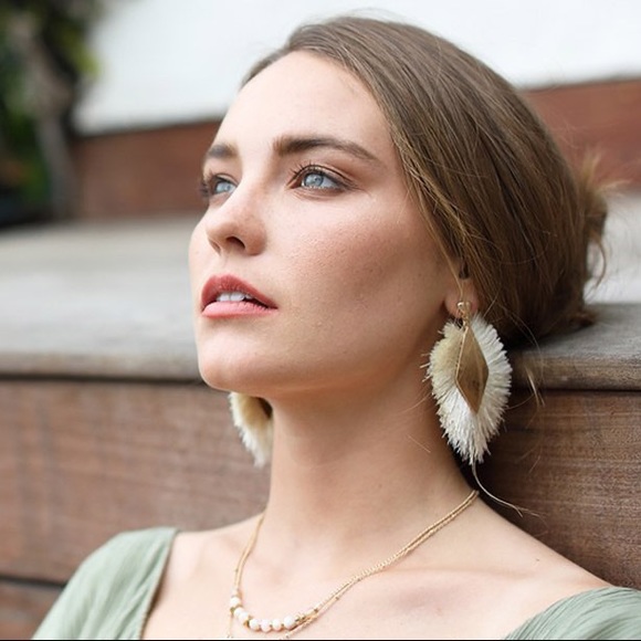 Ivory Fringe Statement Earrings - Picture 2 of 4